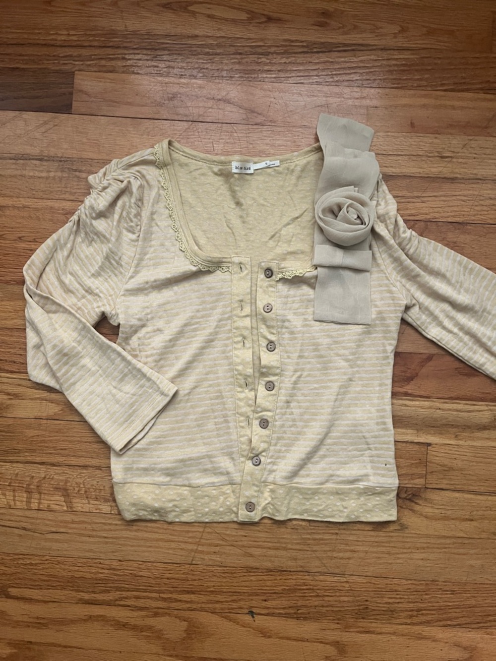 Blue Bird Light Yellow Striped Button-Front Cardigan